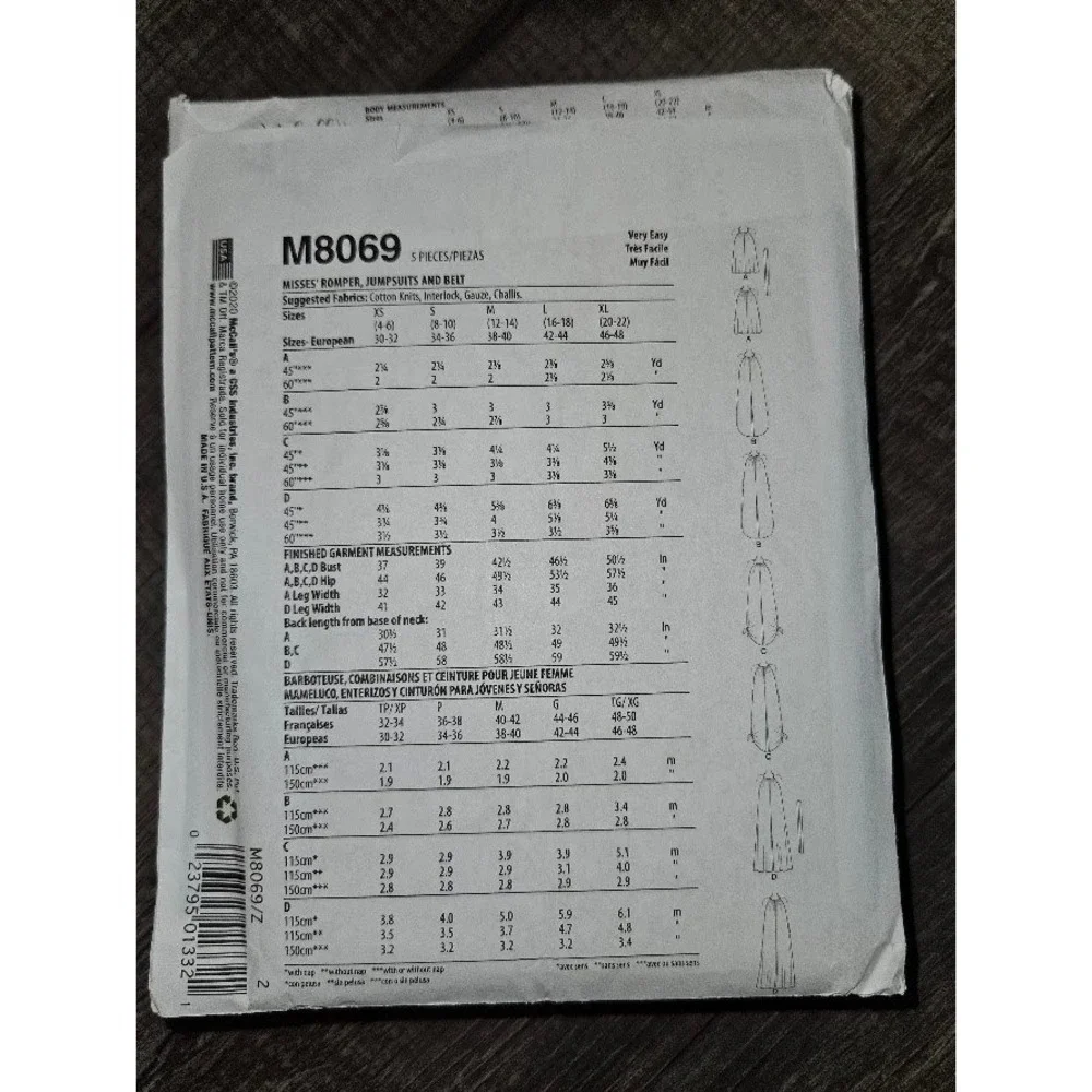 McCall's M8069 Learn to Sew Halter Jumpsuit Romper Pattern Size L-XL ZoeMcCalls
